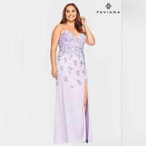 NWT Size 14w Faviana Periwinkle Tulle & Lace Applique Dress